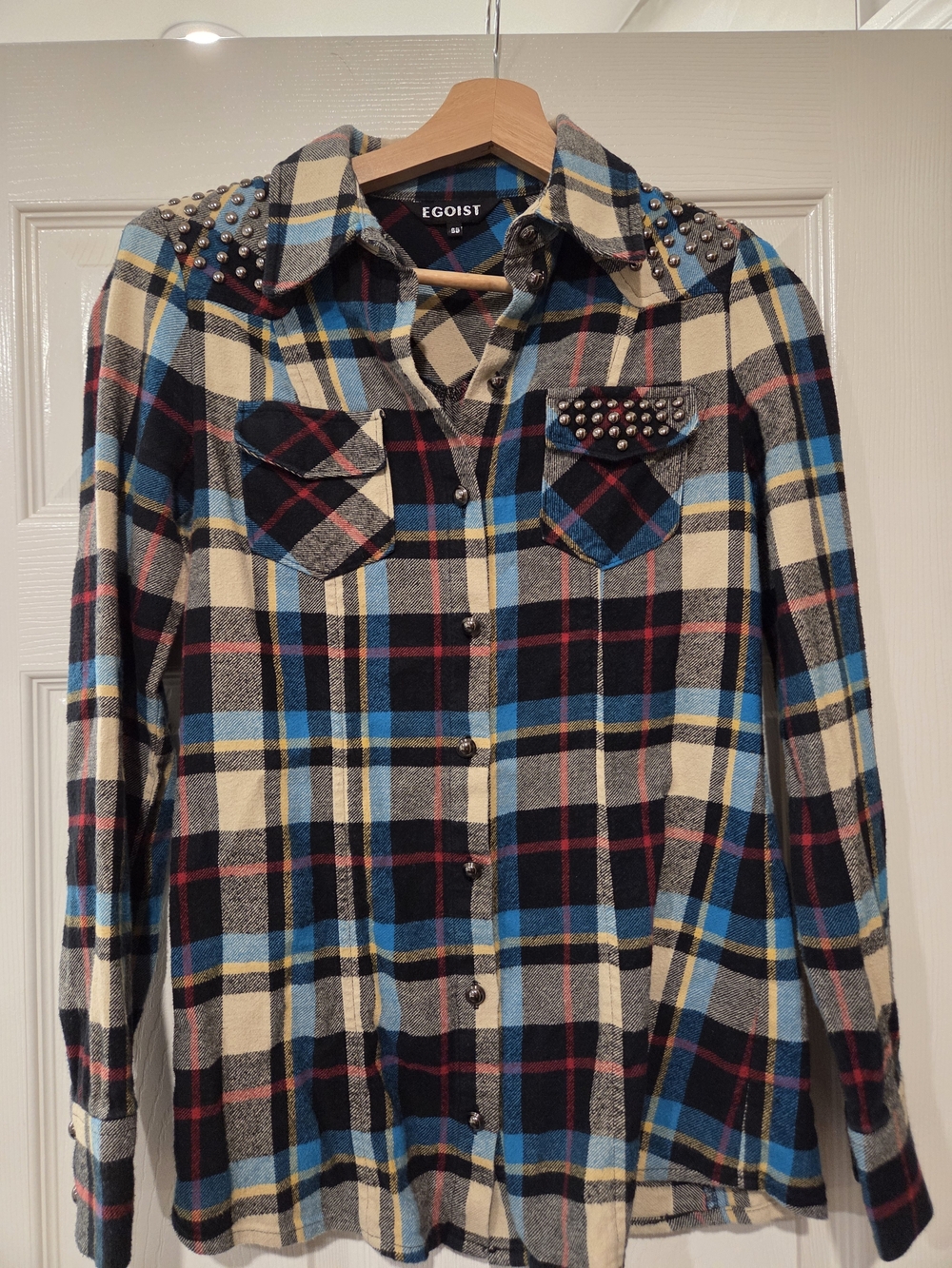 EGOIST Studded Plaid Flannel Shirt Y2K Punk Grunge 55 XS S